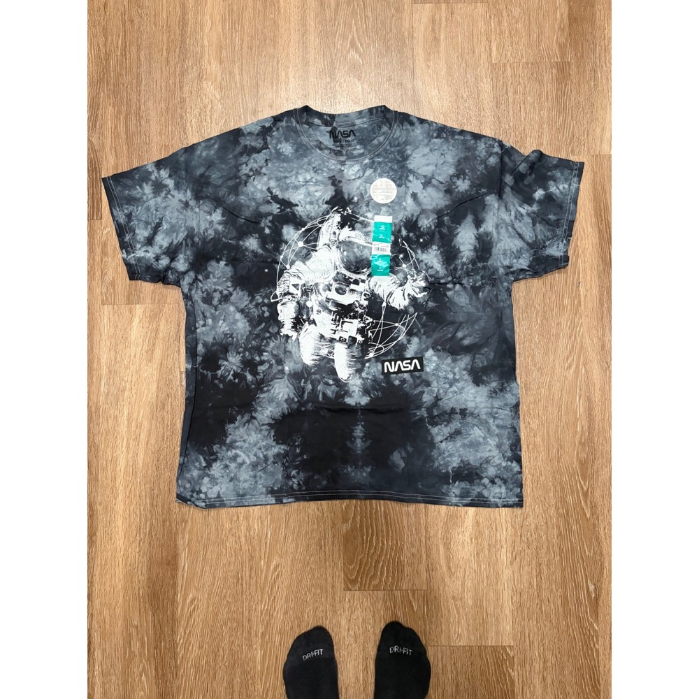 NASA Astronaut Graphic Tie Dye T-Shirt Mens XL Black Grey Space Tee New